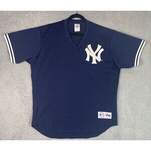 VTG Majestic Jersey V Neck New York Yankees Mens XL 52 Blue Made in USA EUC